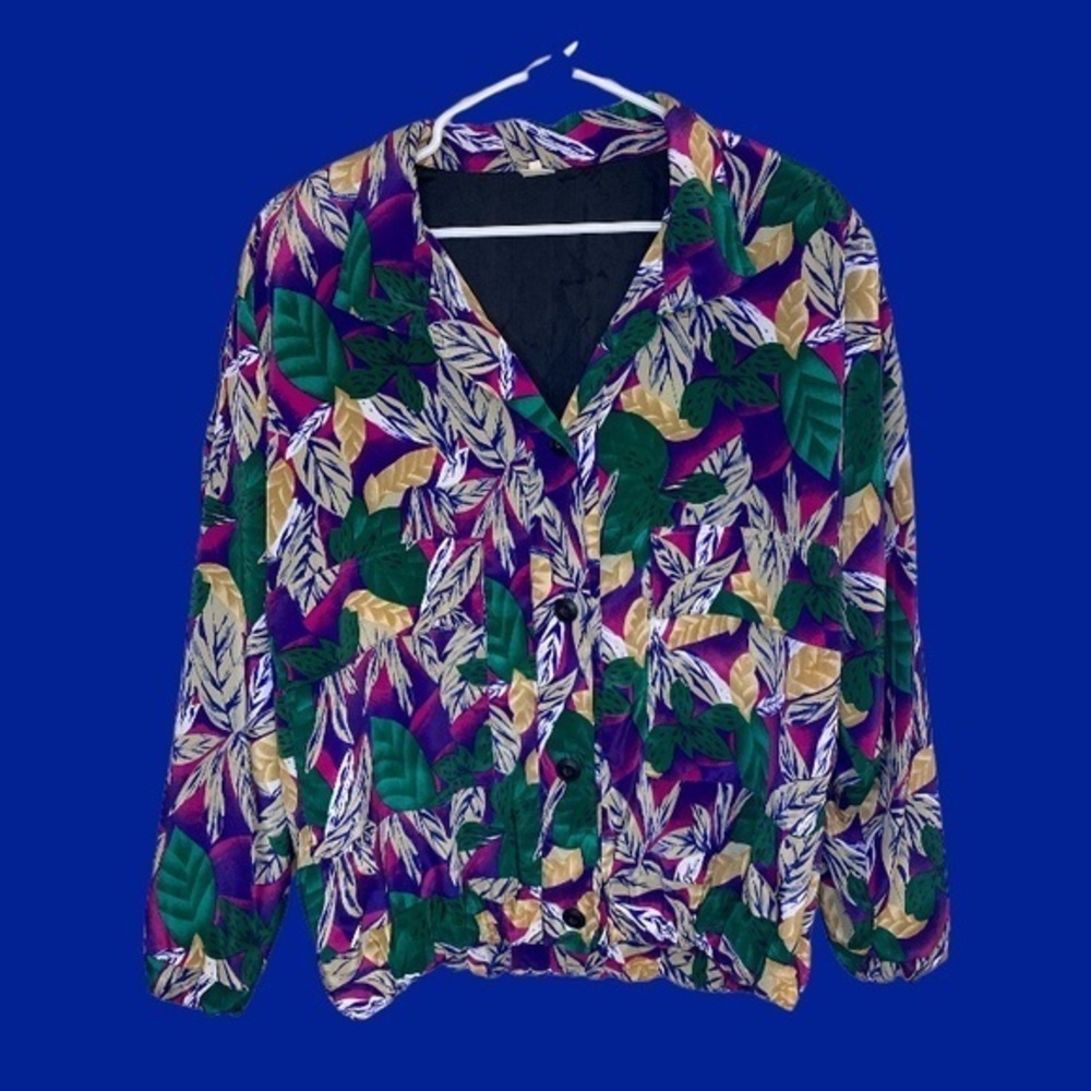 Vintage Leaf Print Button‎ Up Jacket One Size